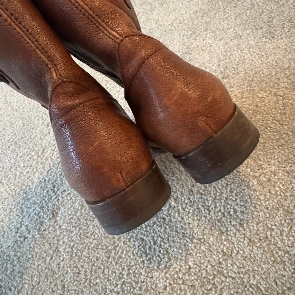 FRYE Ankle Boots Booties Short Cognac Side Zip Size 9.5B EUC